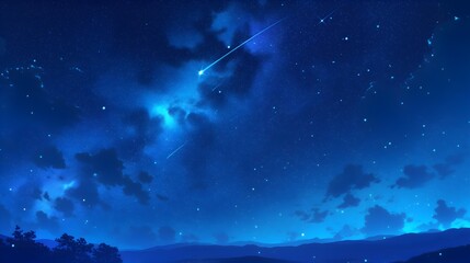 Naklejka premium Meteor Shower Comet Shooting Star Starry Night Japanese Anime Style Poster Wallpaper