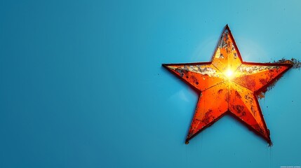 A bright blue backdrop with a solid orange star