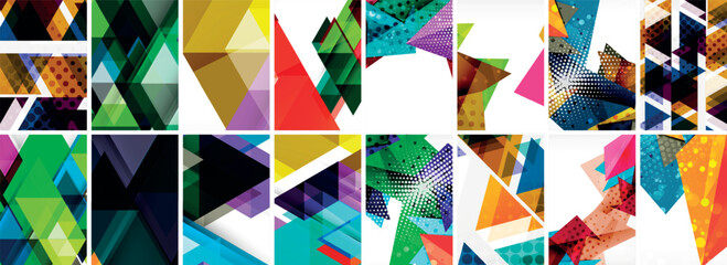 Set of abstract minimal geometric backgrounds with lines, circles and triangles. Vector Illustration For Wallpaper, Banner, Background, Card, Book Illustration, landing page