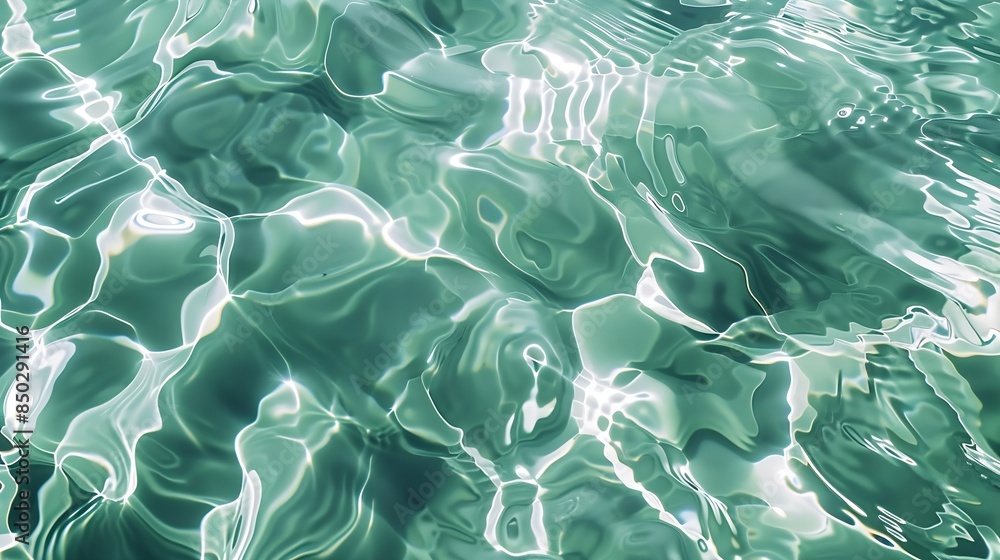Poster Transparent dark green clear water surface texture with ripples and splashes Abstract summer banner background Water waves with copy space top view Cosmetic moisturizer micellar toner  : Generative AI