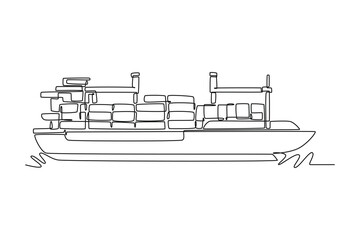 International logistics and cargo delivery concept. Single line draw design vector graphic illustration.