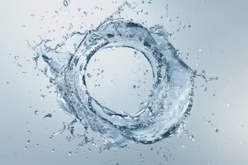 Dynamic water splash forming a circular shape, showcasing the purity, motion, and refreshing energy of clear blue water in an abstract form, Generative AI