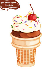 Ice Cream Cone Cupcake with Sprinkles & Cherry on Top 