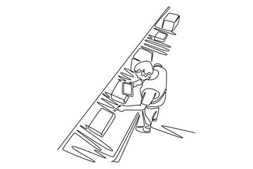 Obraz premium International logistics and cargo delivery concept. Single line draw design vector graphic illustration.