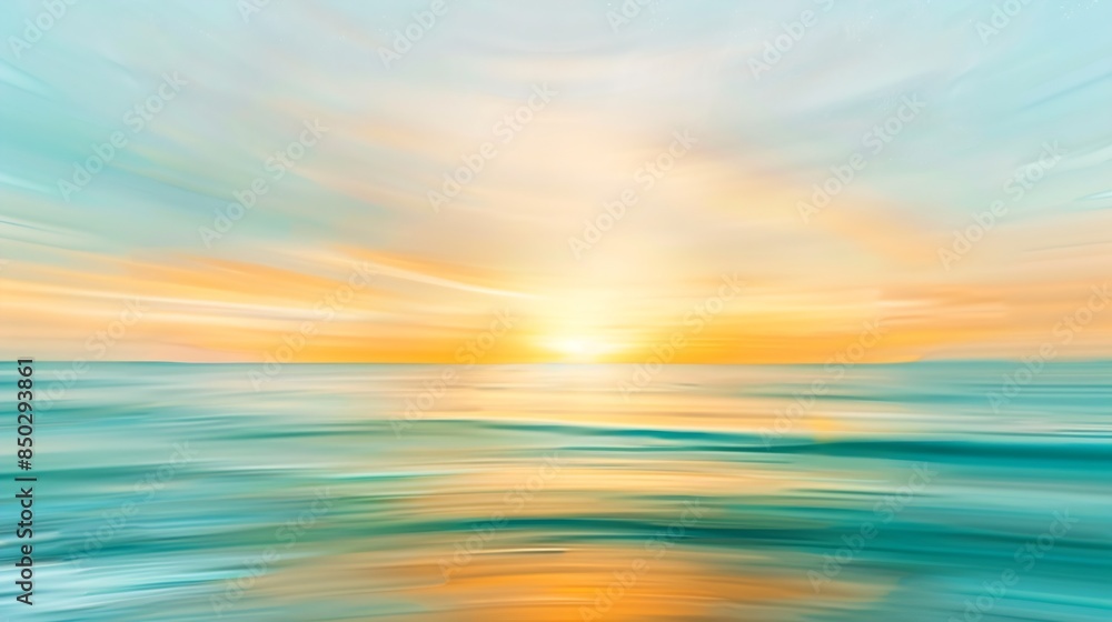 Poster sunset on the beach abstract motion blur abstract seascape in light turquoise and yellow colors copy