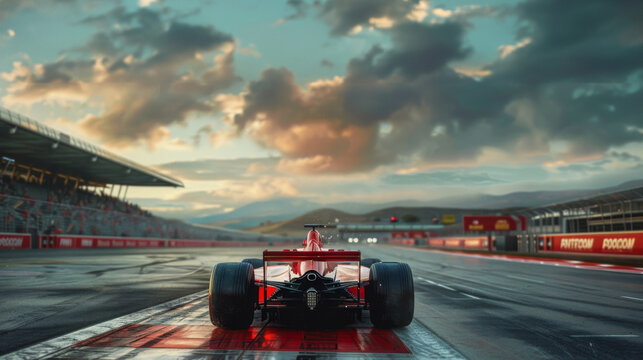Red Race Car on Starting Line.