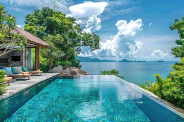 Fototapeta premium Luxury villa and outdoor swimming pool