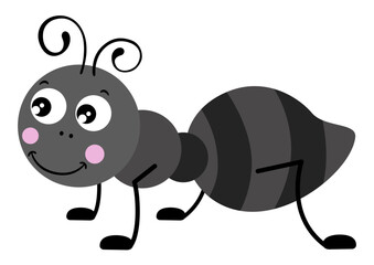 Happy black ant isolated on white