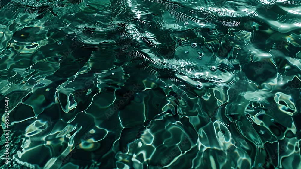 Aufkleber transparent dark green clear water surface texture with ripples and splashes abstract summer banner 