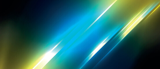 Obraz premium Neon dynamic diagonal light rays background. Techno digital geometric concept design for wallpaper, banner, presentation, background
