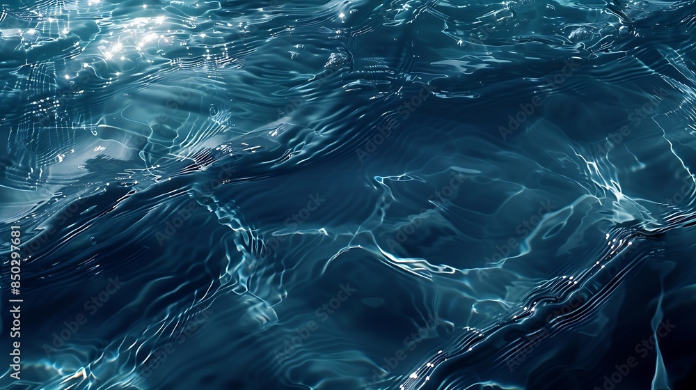Aufkleber transparent dark blue clear water surface texture with ripples and splashes abstract summer banner b