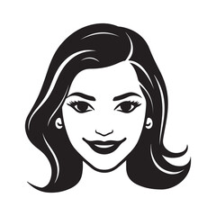 Simple flat female avatar logo, black vector illustration on white background