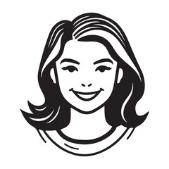 Simple flat female avatar logo, black vector illustration on white background