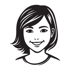 Simple flat female avatar logo, black vector illustration on white background
