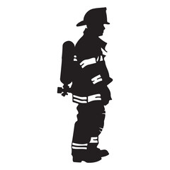 Simple flat firefighter tattoo icon, black vector illustration on white background