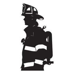 Simple flat firefighter tattoo icon, black vector illustration on white background
