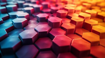 An abstract background with pentagons featuring inner gradients for a volumetric appearance, vivid colors, hd quality, digital art, high contrast, geometric design, modern aesthetic.