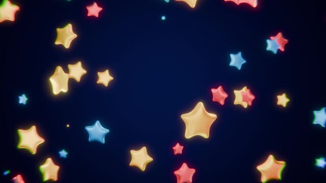 Cartoon glowing stars in the night sky. Fairy tale looped animation 3d render