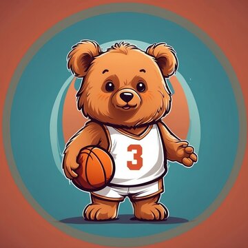 Cute bear basketball player baby Vector Logo little animal character, illustration simbol print