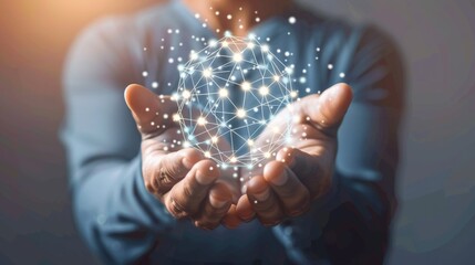 Businessman hold circle of network structure HR Human resources. Business leadership concept. Management and recruitment. Social network. Different person, business, leader