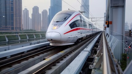 Fototapeta premium Portrait of an electric fast train at a station. public transport