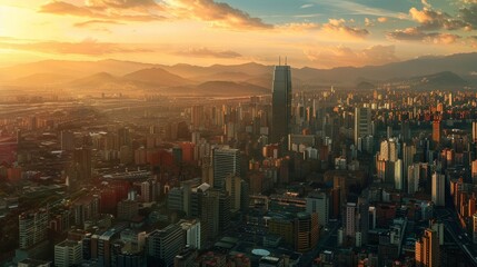 Obraz premium Latin American futuristic city with sustainable buildings and innovative designs background