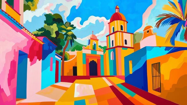 Fototapeta Vibrant and abstract representation of iconic Latin American architecture background