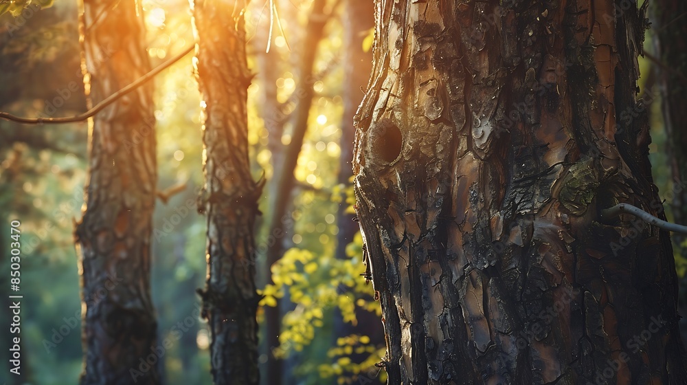 Poster abstract nature scene tree trunk in forest concept for cosmetic beauty product branding identity and