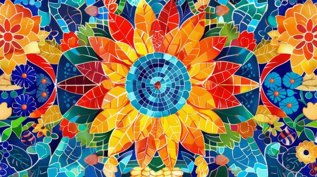 Hispanic Heritage Month mosaic with intricate patterns and vibrant colors background