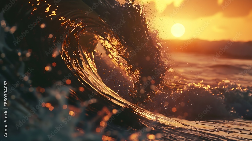 Aufkleber close up inside of abstract wave breaking in the sunset or sunrise background natural light : genera