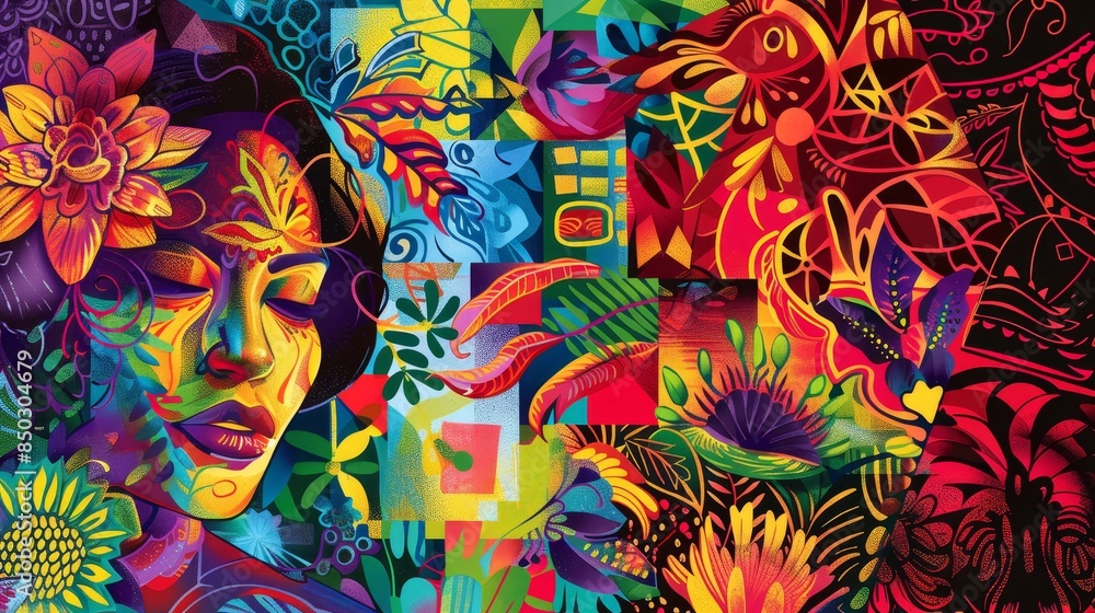 Wall mural honoring hispanic communities with vibrant digital mural background - Wall murals