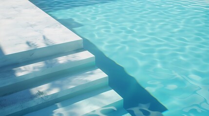 Obraz premium Swimming pool with stairs in blue water on a sunny summer day : Generative AI