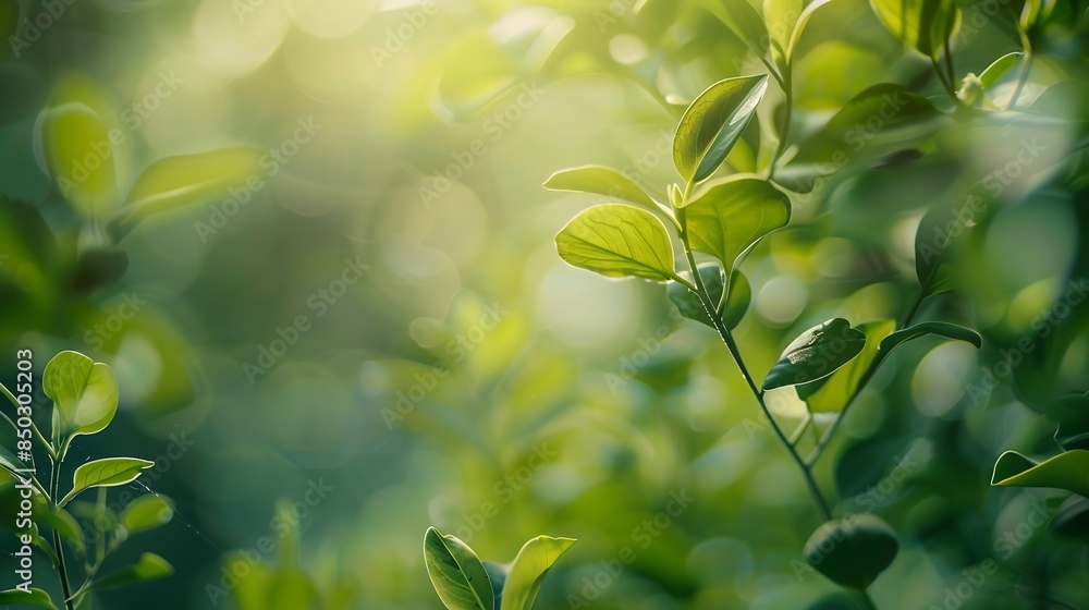 Poster closeup macro soft focus fresh green leaves abstract blur backgroundconcept idea for ecology backdro