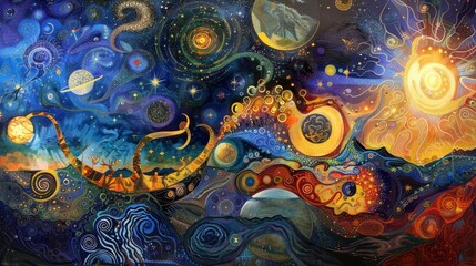 Historical moments of Hispanic Heritage in a celestial tableau background