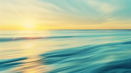 Obraz premium Sunset on the beach abstract Motion blur abstract seascape in light turquoise and yellow colors copy space : Generative AI
