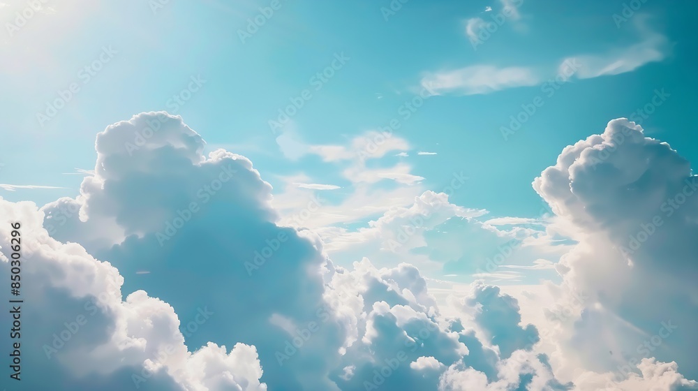 Aufkleber blue pastel sky with white fluffy cloud cumulus clouds background cloudscape morning sky the concept