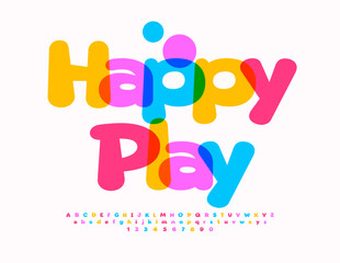 Vector colorful logo Happy Play. Funny Kids Font. Bright Creative Alphabet Letters and, Numbers set.