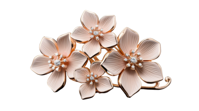 Delicate Pink Flower Brooch With Diamond Accents
