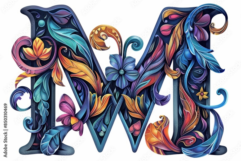 Fototapete an artistic illustration of the letter m creatively designed with intricate patterns and vibrant col