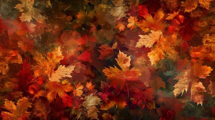 Autumn foliage colors blend in digital canvas background