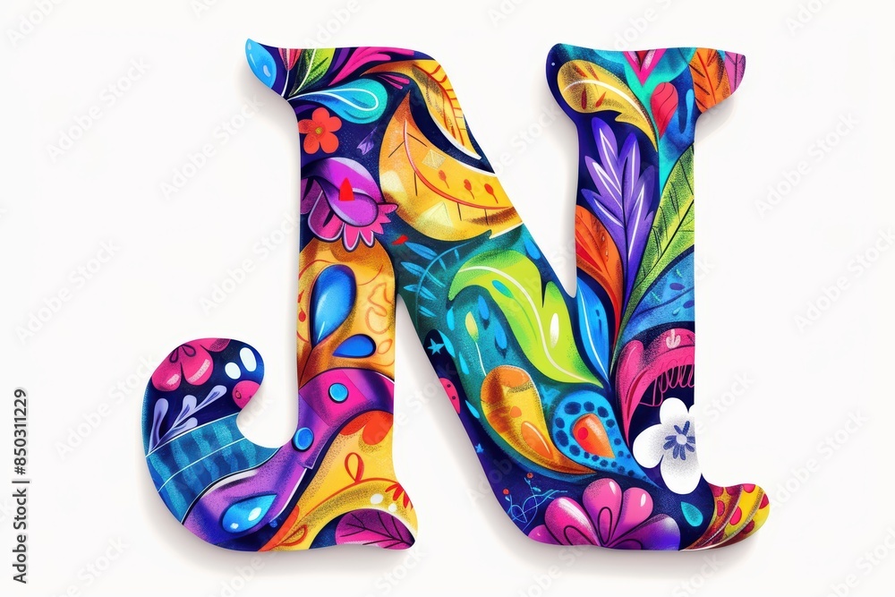 Fototapete a playful illustration of the letter n with each stroke filled with vibrant colors and patterns crea