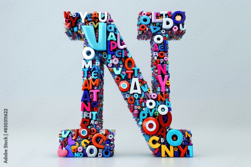 Fototapete an illustration of the letter n made up of smaller letters symbols and icons representing the concep