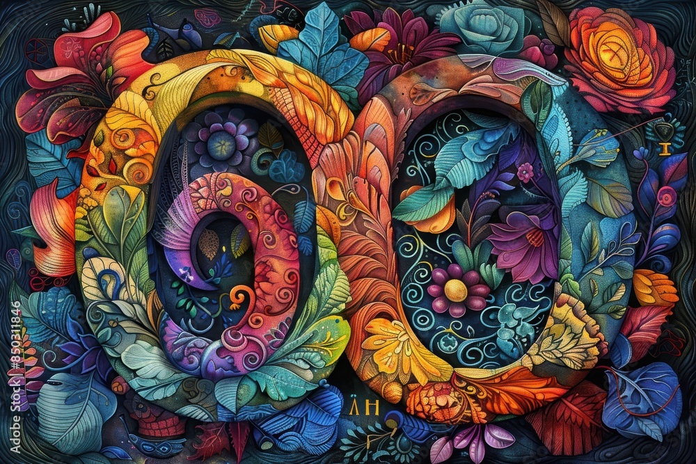 Fototapete an artistic illustration featuring the letter o intricately woven into a tapestry of colorful design