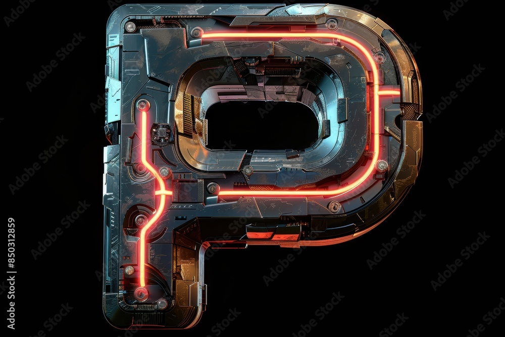 Fototapete a futuristic illustration of the letter p with sleek metallic textures and a high-tech aesthetic ide