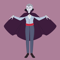 Vampire front view. Halloween character in linear flat style.