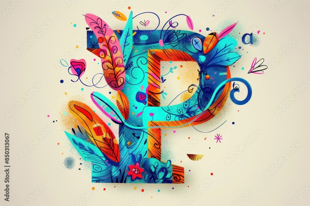Fototapete a whimsical illustration of the letter p with playful doodles and imaginative elements adding a sens