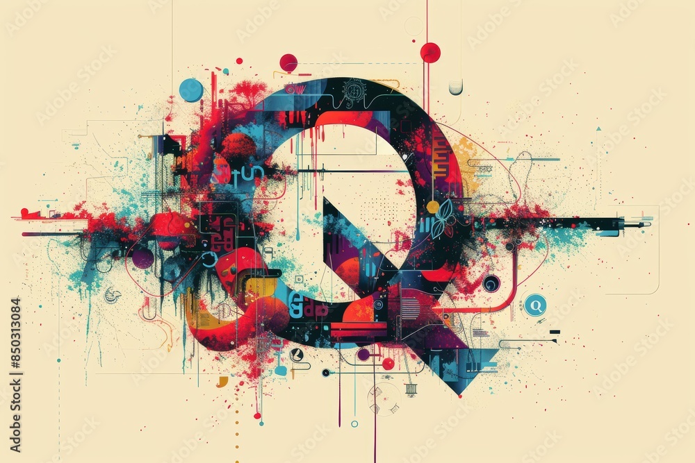 Fototapete an artistic illustration featuring the letter q creatively integrated into a whimsical and colorful 