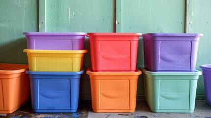 Naklejka premium Bright, chic storage bins made from recycled plastic offer stylish, eco-friendly organization for any decor.