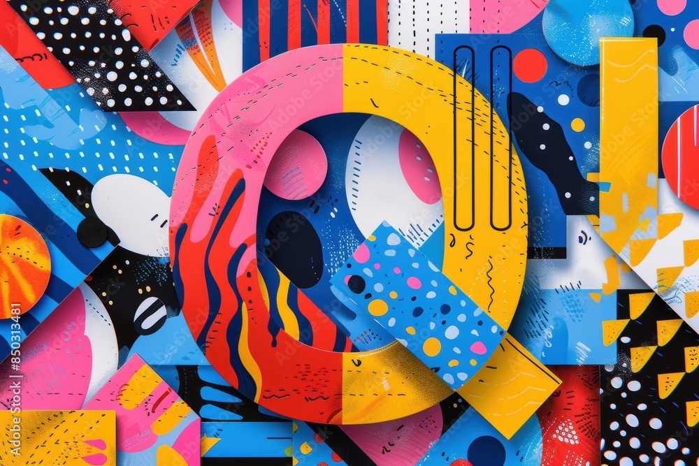 Fototapete A playful illustration featuring the letter Q surrounded by colorful patterns and shapes. Perfect for projects that need a vibrant and energetic feel.