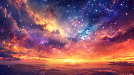 Fototapeta premium Shimmering galaxies and nebulae in a cosmic Day of the Dead sky background